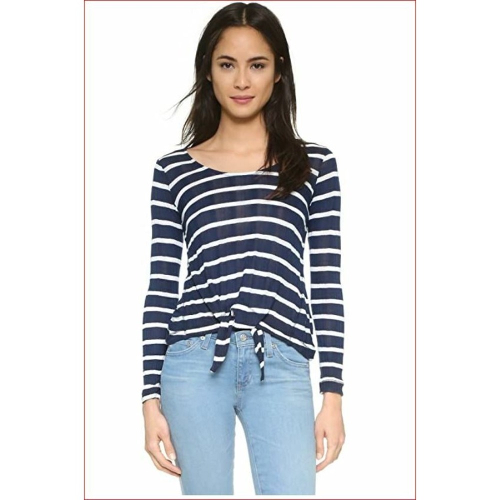 Splendid Women Navy White Striped Tie Front Button Down Shirt RF0011X Medium